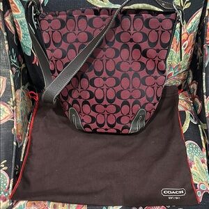 Coach Burgundy and Black Signature Tote